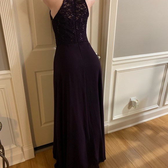 Women junior purple lace top halter maxi dress size (S) sleeveless zipper back - Picture 9 of 11